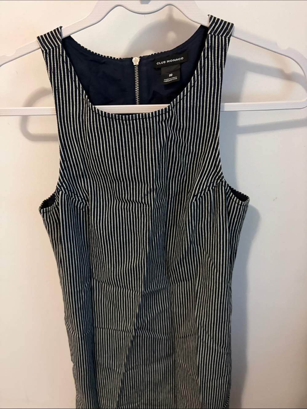 Club Monaco Black and White Vertical Stripe Sleeveless Tunic